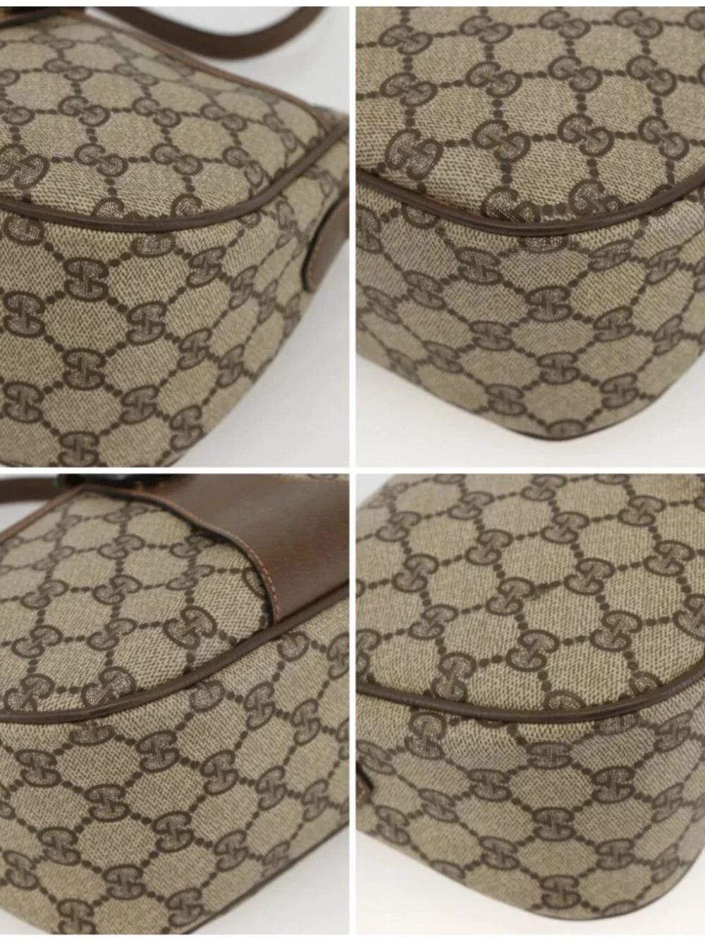 GUCCI GG Supreme Web Sherry Line Bag PVC Beige Gold 89 02 032 Auth YKZ450